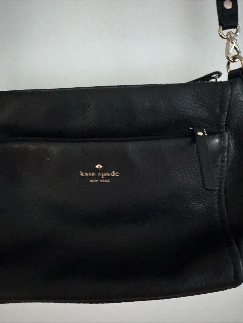 kate spade Black Leather Crossbody with Front Zip Pocket